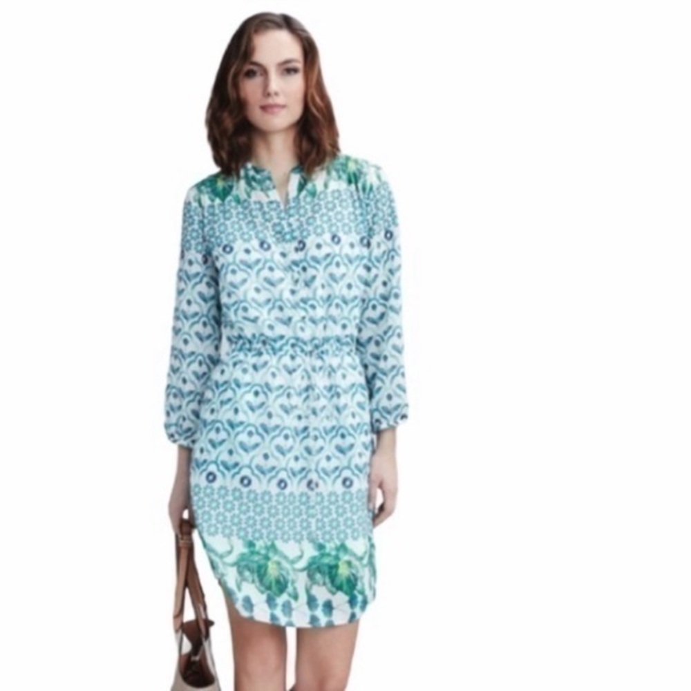 Etcetera Botanica white green drawstring shirt dress J7